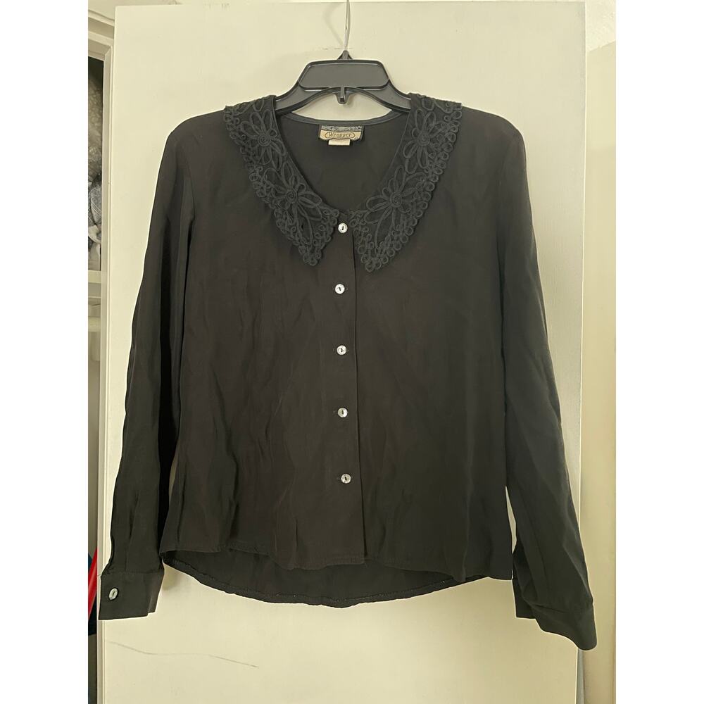 Vintage Black lace Peter Pan collar button up blouse
